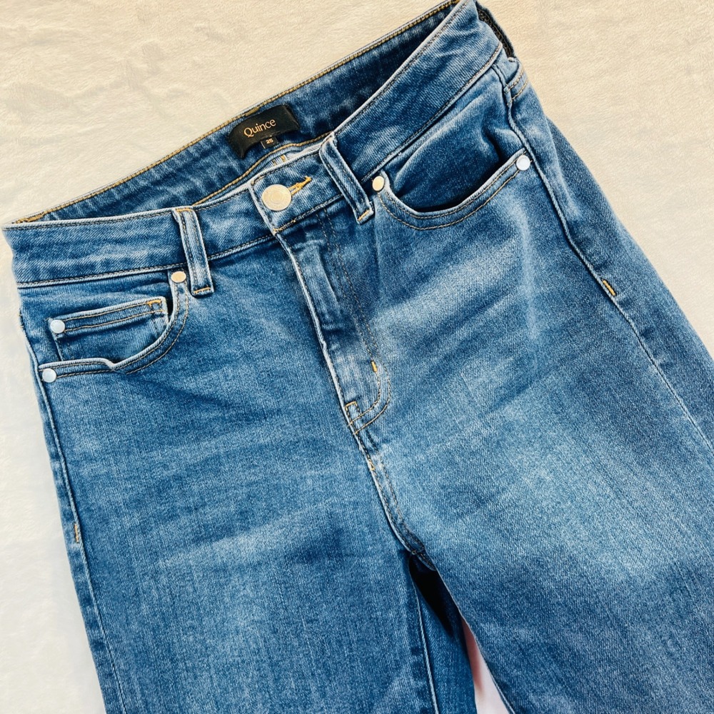 Quince Stretch High Rise Straight Jeans Medium Wash Blue 25 W-PNT-113
